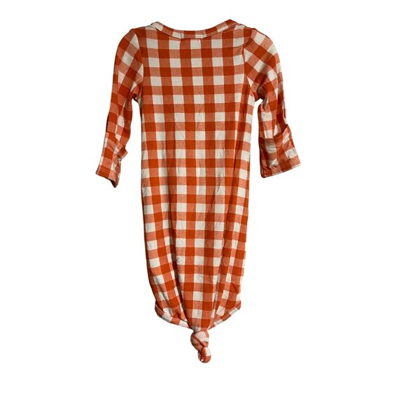 Orange & White Gingham Baby Sleeper Gown 0-3M By Angel Dear Bamboo Viscose - Picture 2 of 7